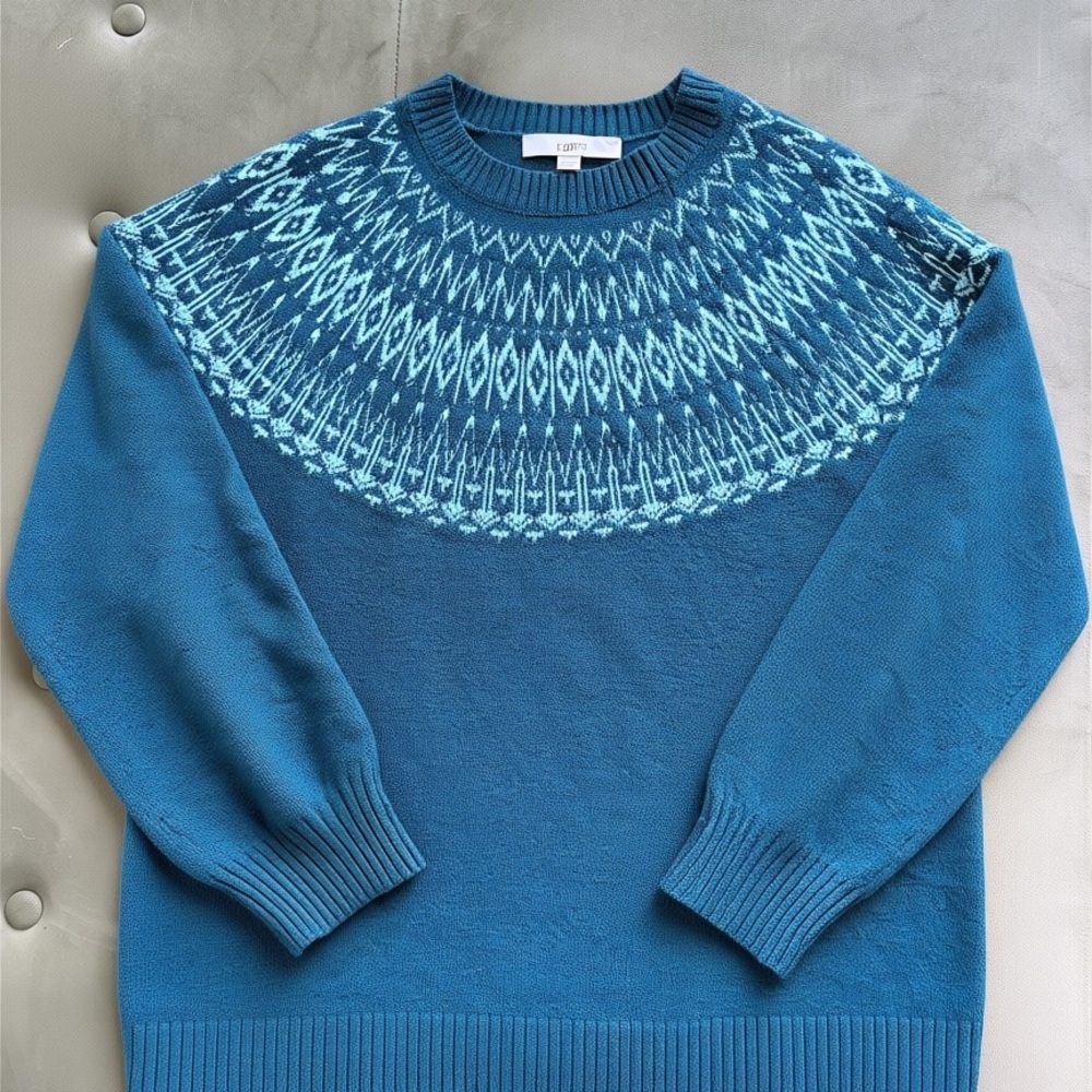 LOFT Teal Nordic Yoke Crewneck Sweater